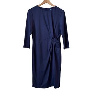 J. McLaughlin Long Sleeve Twist Knot Wrap Dress Sz S Navy Blue Stretch Classic